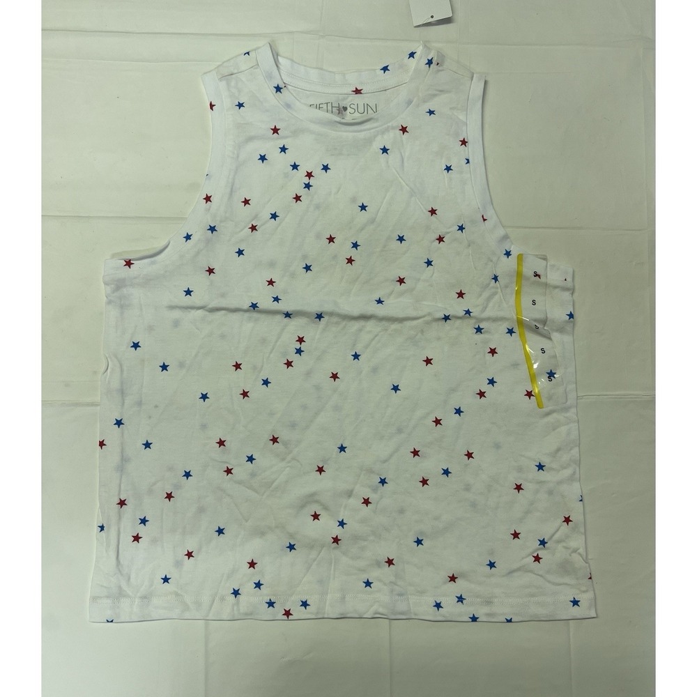 Fifth Sun Patriotic Sleeveless T-shirt White With Stars Size S